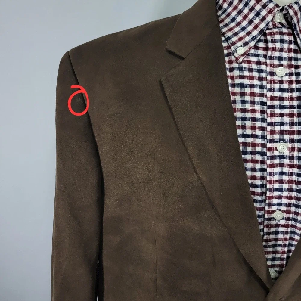 Chaps Men's Sport‎ Coat Blazer Three Button Brown Suede Polyester Size 46L